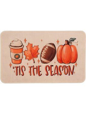 Fall Welcome Door Mat Pumpkin Doormats Non-Slip Football Rubber Rugs 17 x27 Inch